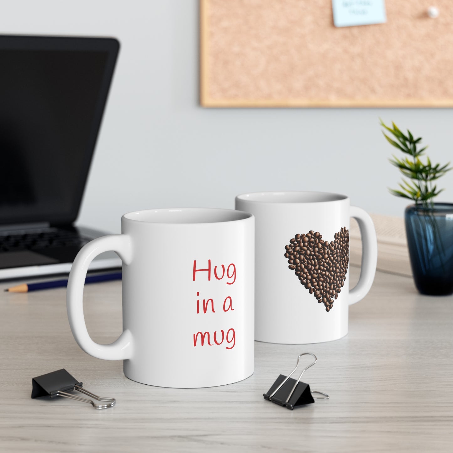 Hug in a mug -- coffee bean heart mug, Valentines day gift, Funny gift, Anniversary gift, Coffee lover gift