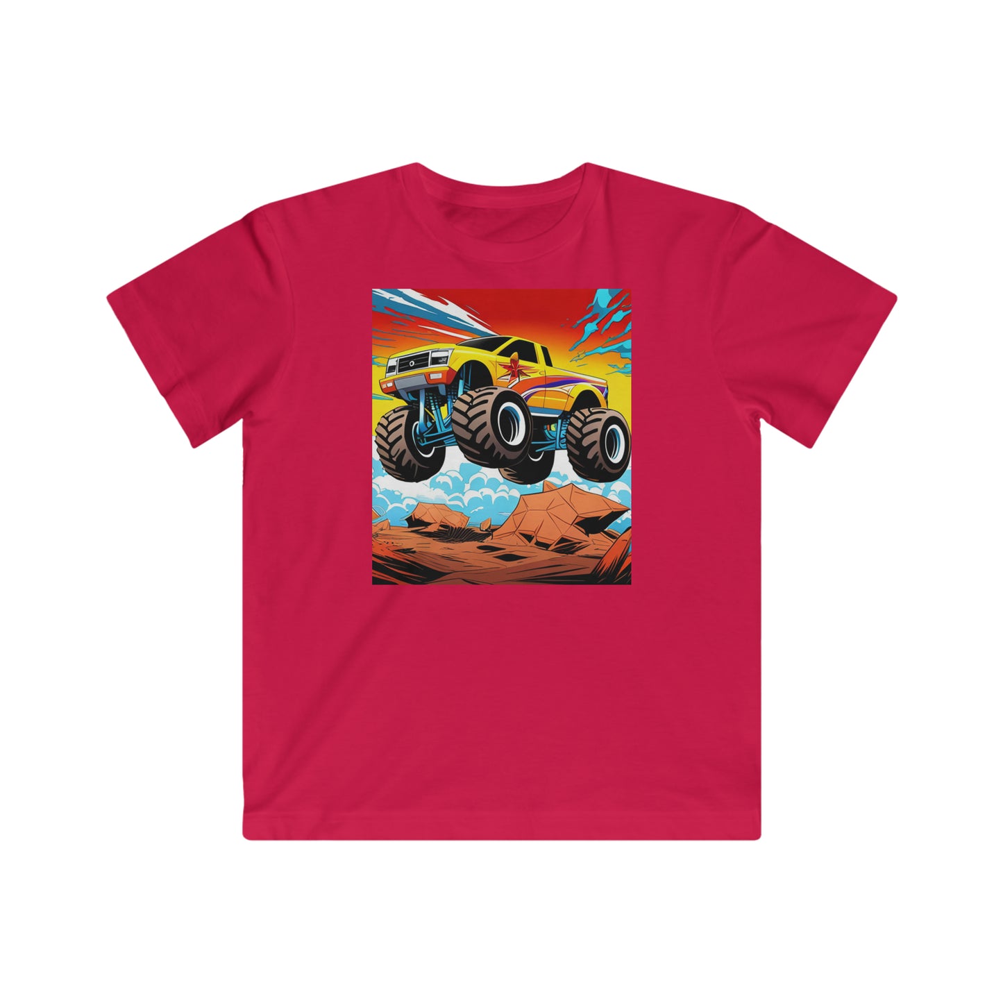 100% Cotton Kids Cartoon Monster Truck Fine Jersey Tee