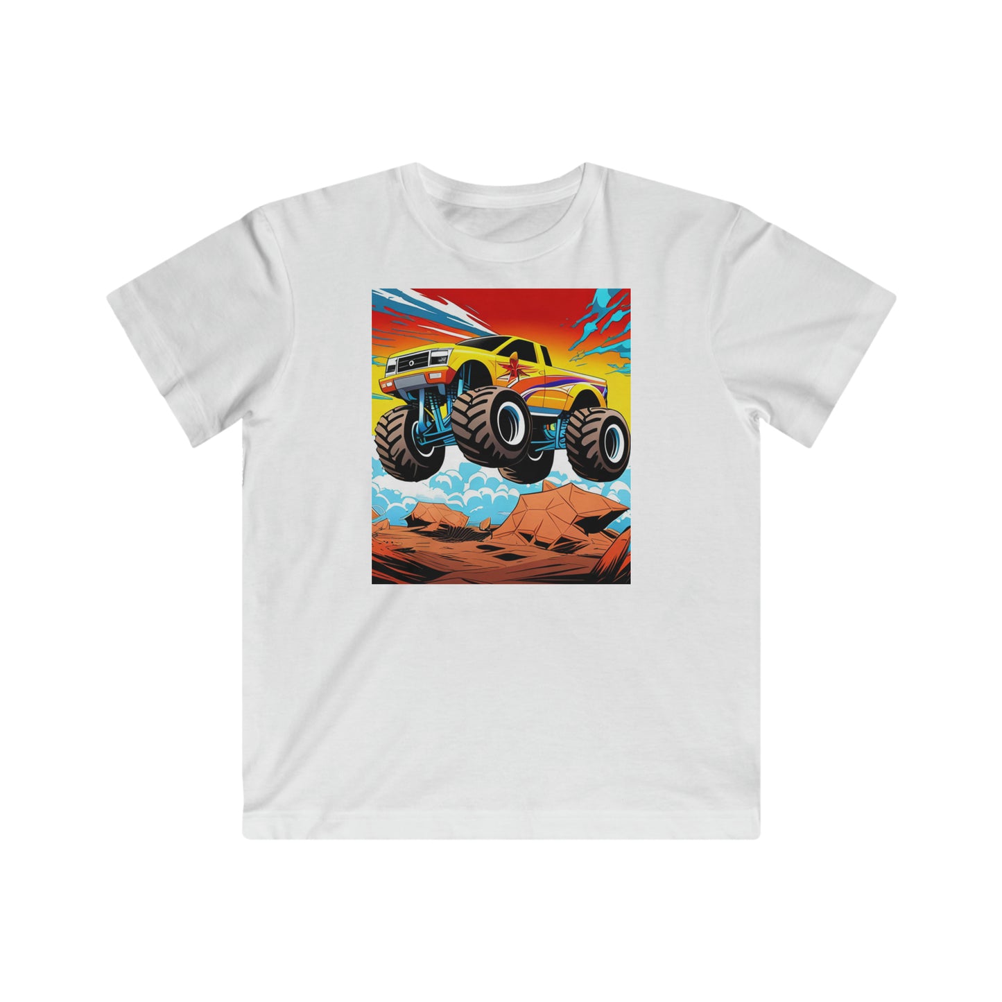 100% Cotton Kids Cartoon Monster Truck Fine Jersey Tee