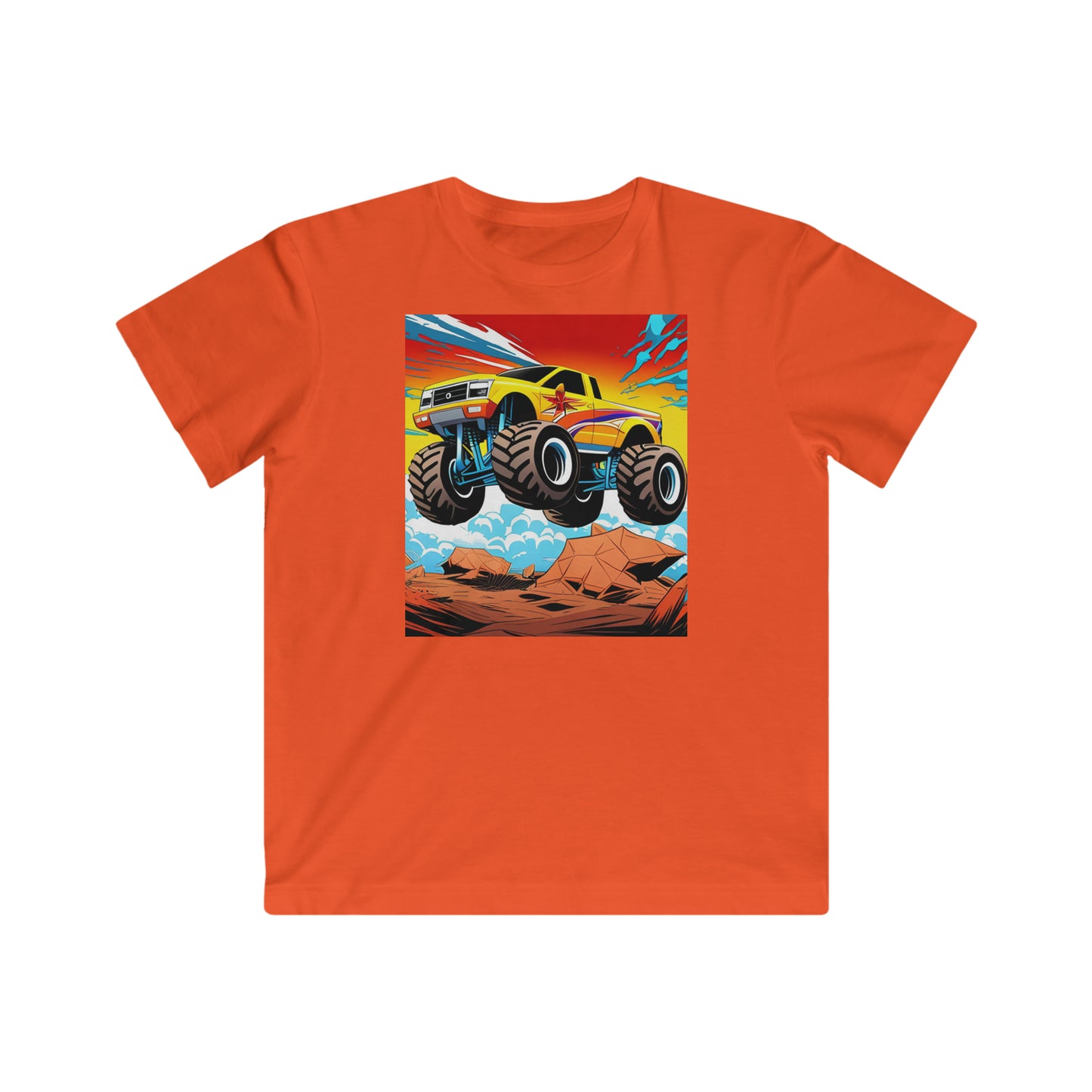 100% Cotton Kids Cartoon Monster Truck Fine Jersey Tee