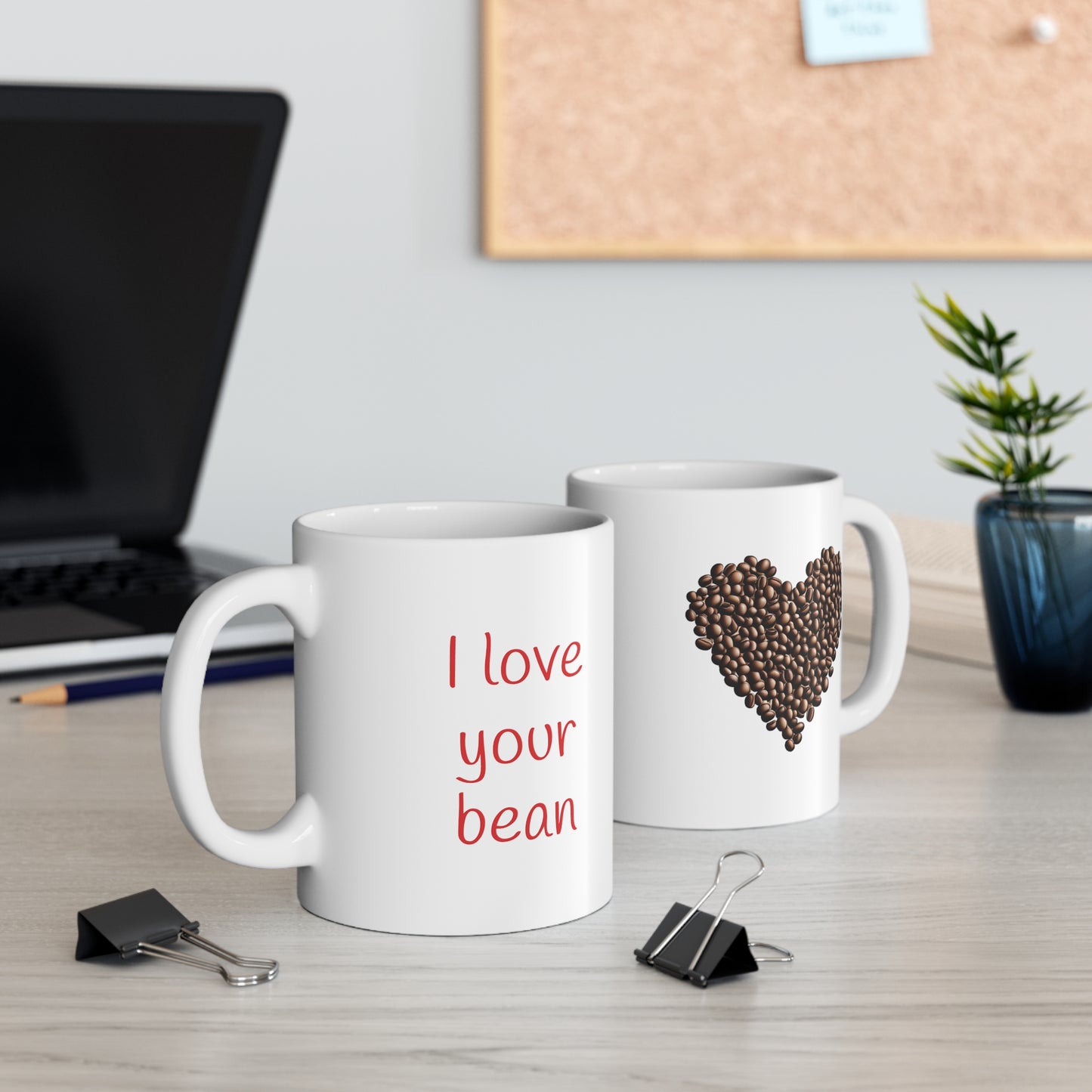 I love your bean -- coffee bean heart mug, Valentines day gift, Funny gift, Anniversary gift, Coffee lover gift