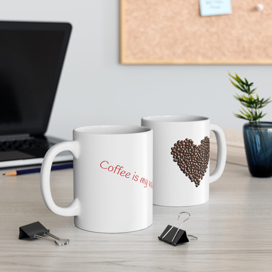 Coffee is my valentine -- coffee bean heart mug, Valentines day gift, Funny gift, Anniversary gift, Coffee lover gift